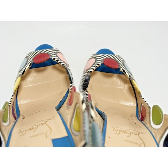 Christian Louboutin Lady Bug Heels Navy/White Stripes Bright Polka Dots Sz 35.5 - Picture 10 of 16